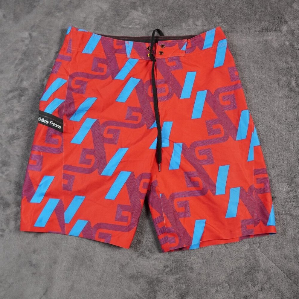 Analog Board Shorts 34 Red‎ Blue All Over Print  Design Unlikely Futures Burton